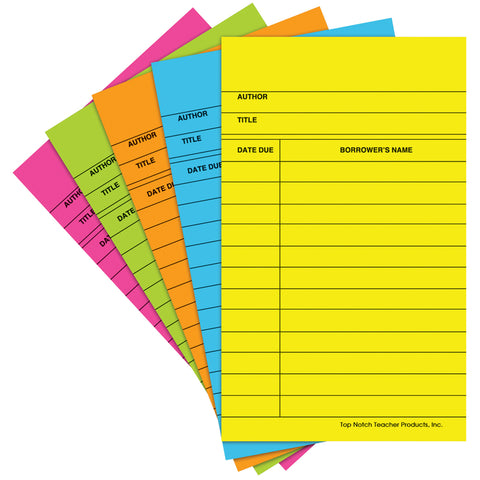 Library Cards, Bright Assorted, 500/Pkg