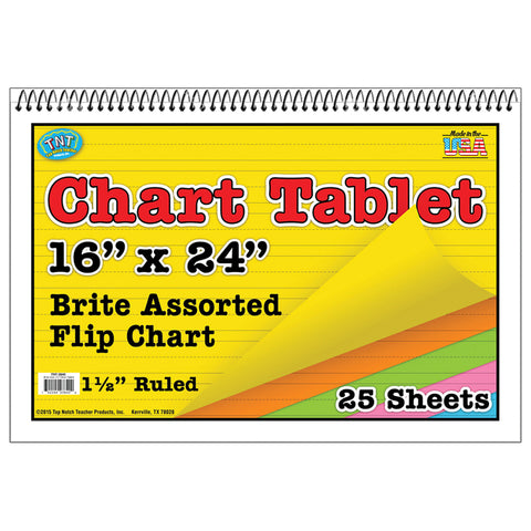 Brite Chart Tablet, 16 X 24, 1-1/2 Ruled, Assorted Colors, 25/Shts