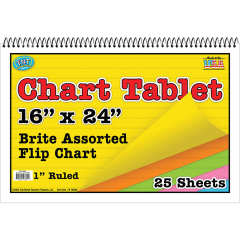 Brite Chart Tablet, 16 X 24, 1 Ruled, Assorted Colors, 25 Sheets