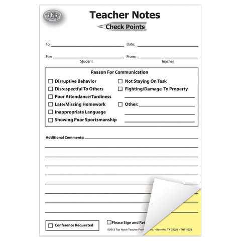 Check Points Teacher Notes, Carbonless Notes