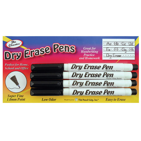 Dry Erase Pens, Fine Point, Black, 4/Pkg